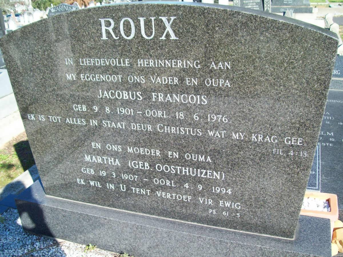 ROUX Jacobus Francois 1901-1976 &amp; Martha OOSTHUIZEN 1907-1994