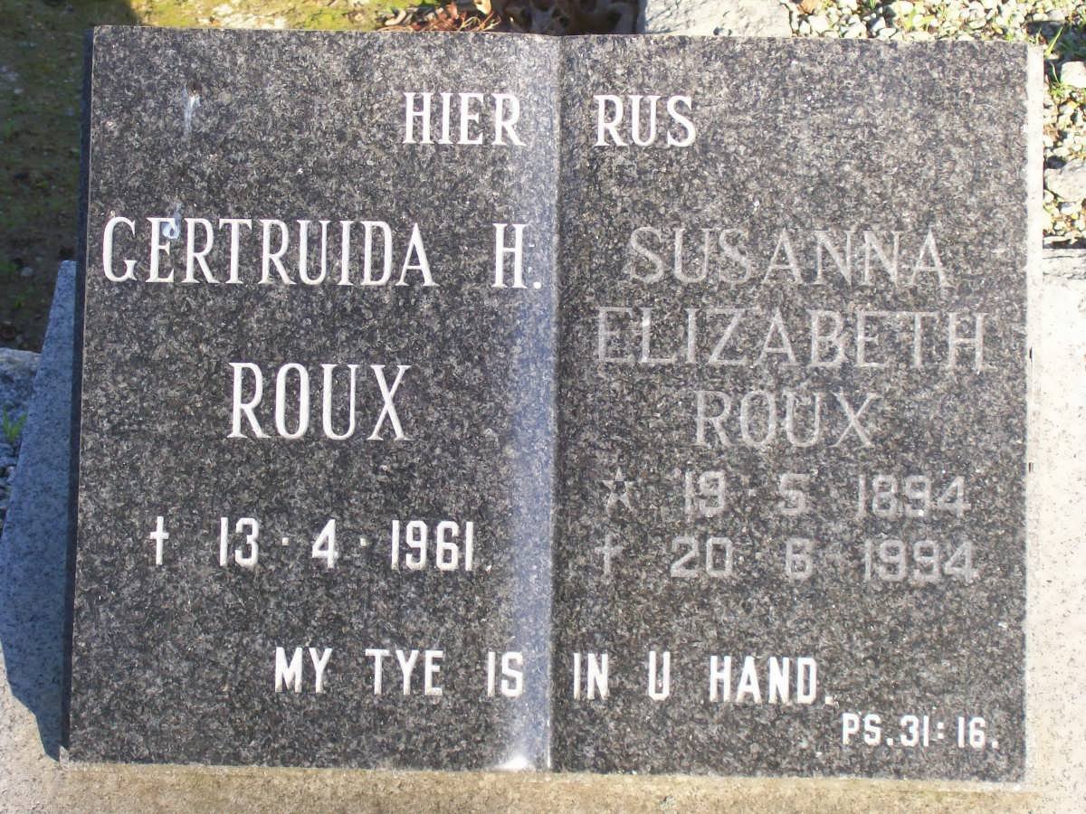 ROUX Gertruida H. -1961 :: ROUX Susanna Elizabeth 1894-1994