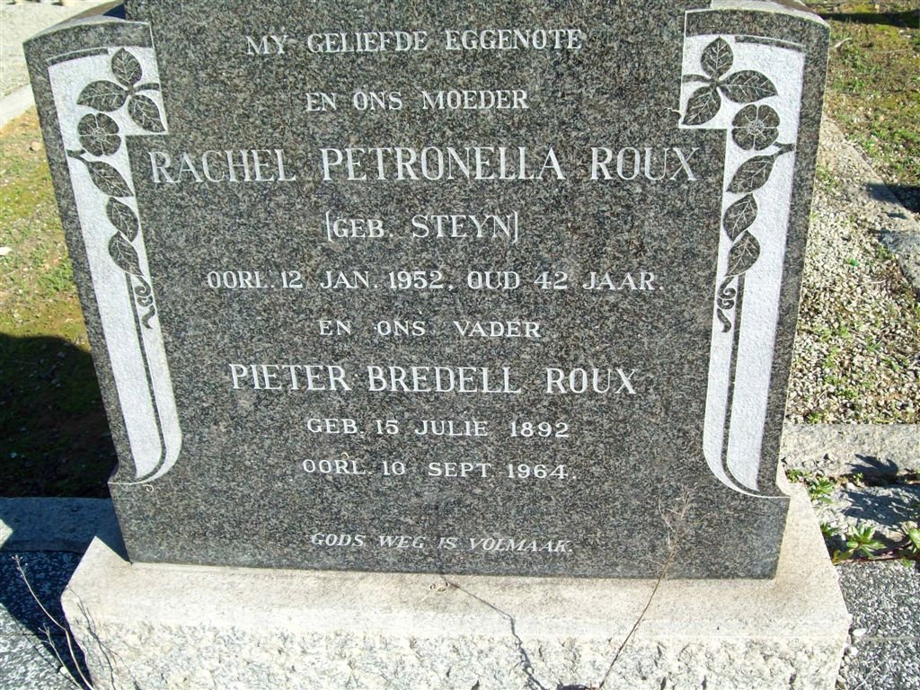 ROUX Pieter Bredell 1892-1964 &amp; Rachel Petronella STEYN -1952