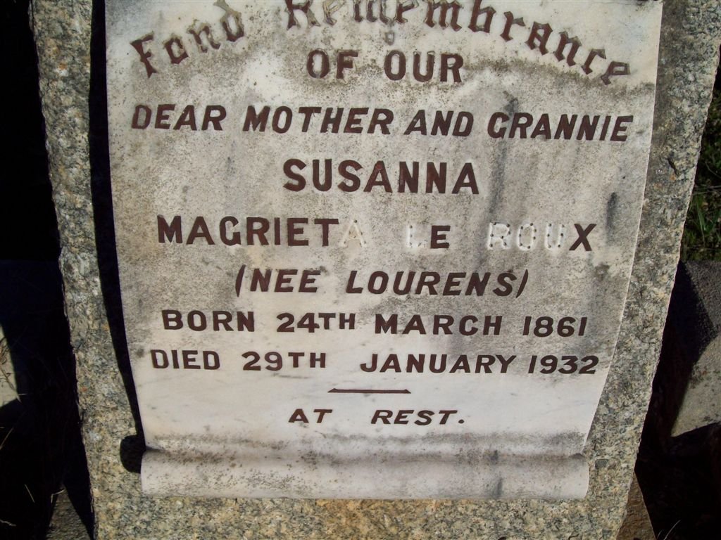 ROUX Susanna Magrieta, le nee LOURENS 1861-1932