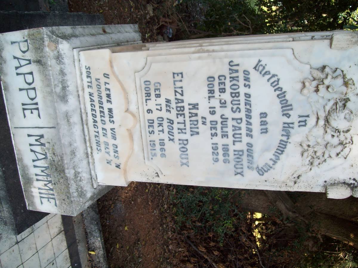 ROUX Jakobus Paul 1866-1939 &amp; Maria Elizabeth ROUX 1866-1915
