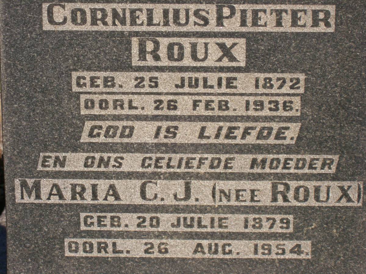 ROUX Cornelius Pieter 1872-1936 &amp; Maria C.J. ROUX 1879-1954