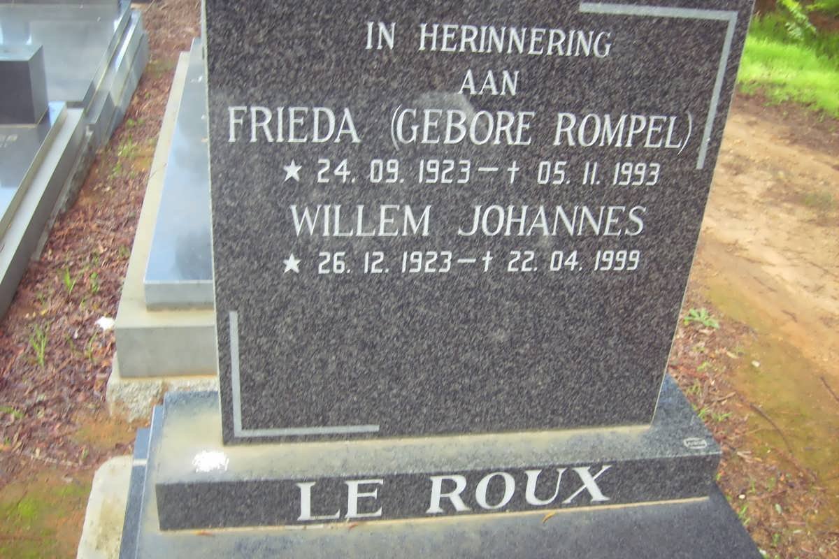 ROUX Willem Johannes, le 1923-1999 &amp; Frieda ROMPEL 1923-1993