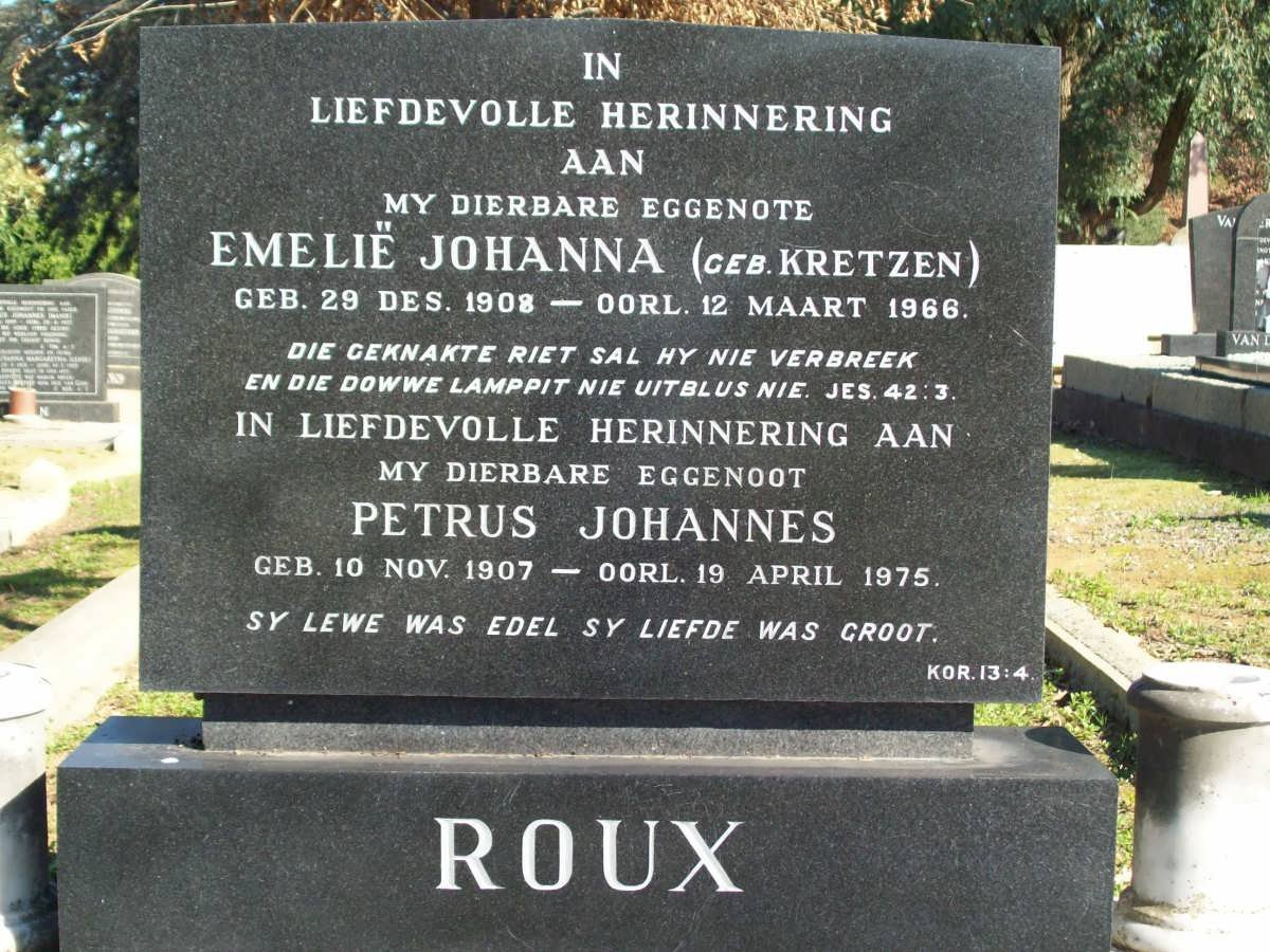 ROUX Petrus Johannes 1907-1975 &amp; Emelie Johanna KRETZEN 1908-1966