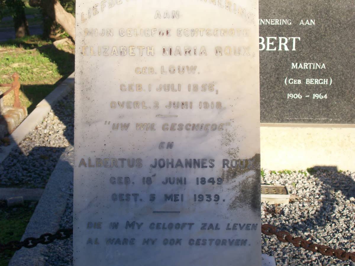 ROUX Albertus Johannes 1849-1939 &amp; Elizabeth Maria LOUW 1856-1918