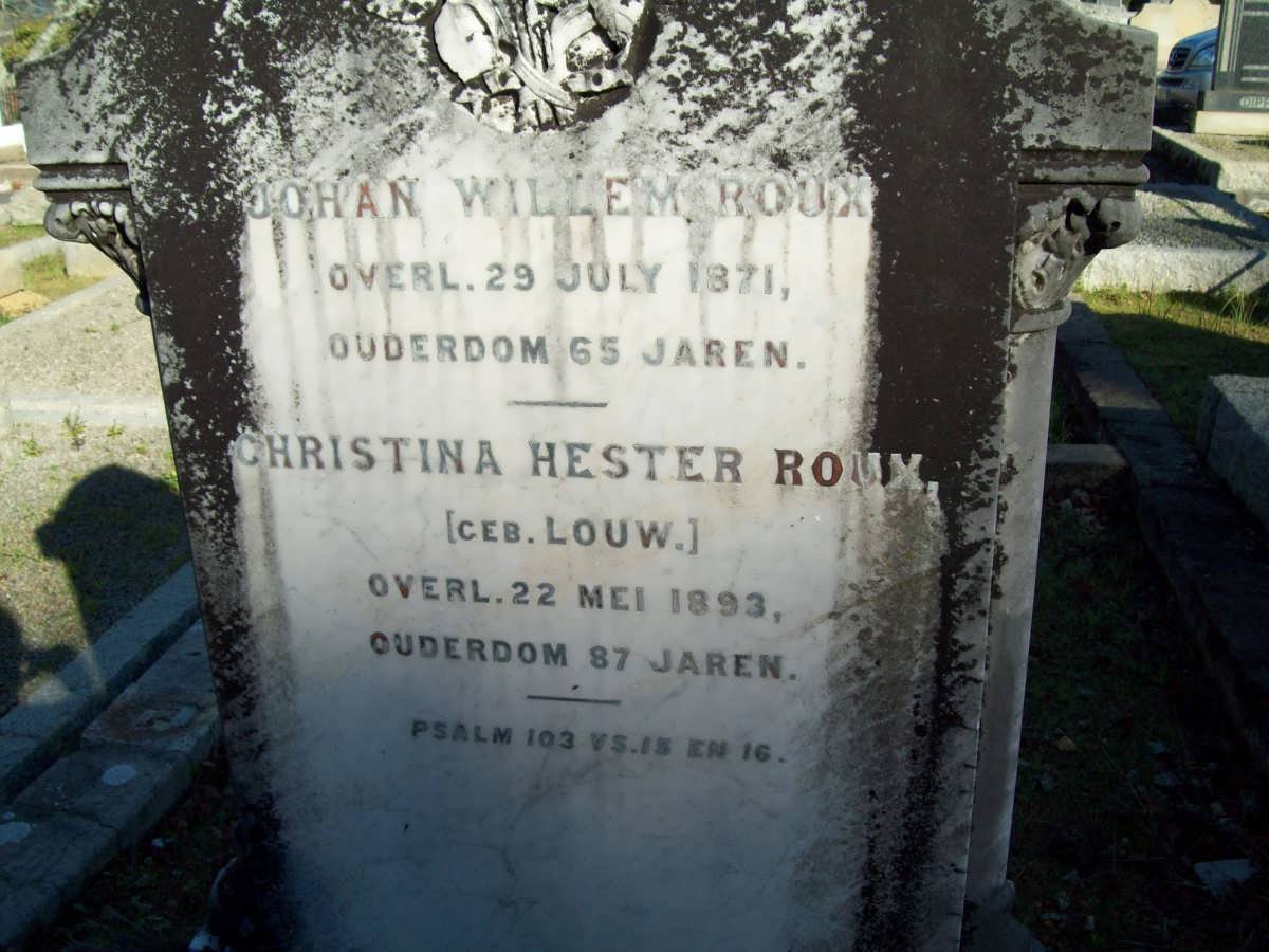 ROUX Johan Willem -1871 &amp; Christina Hester LOUW -1893
