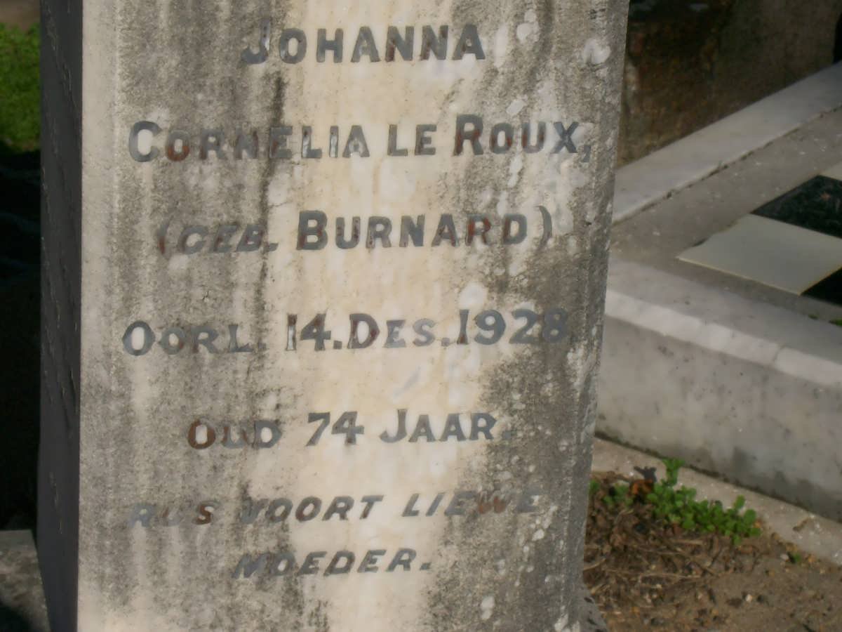ROUX Willem Gabriel, le 1851-1887 &amp; Johanna Cornelia BURNARD -1928