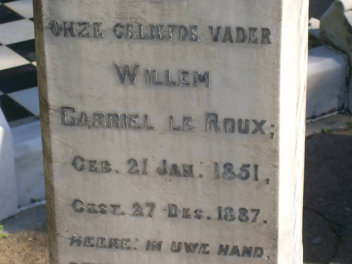 ROUX Willem Gabriel, le 1851-1887 &amp; Johanna Cornelia BURNARD -1928