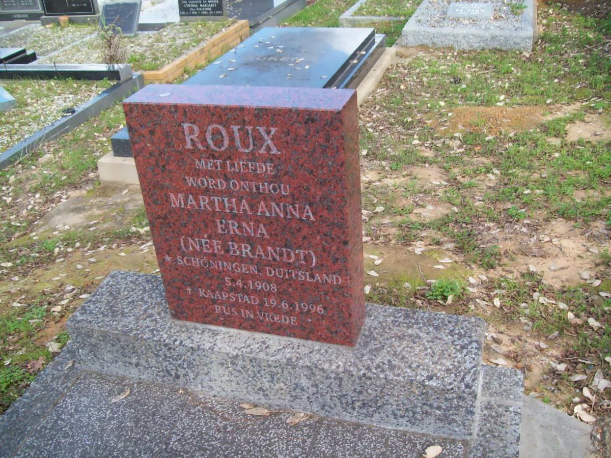 ROUX Martha Anna Erna, le nee BRANDT 1908-1996