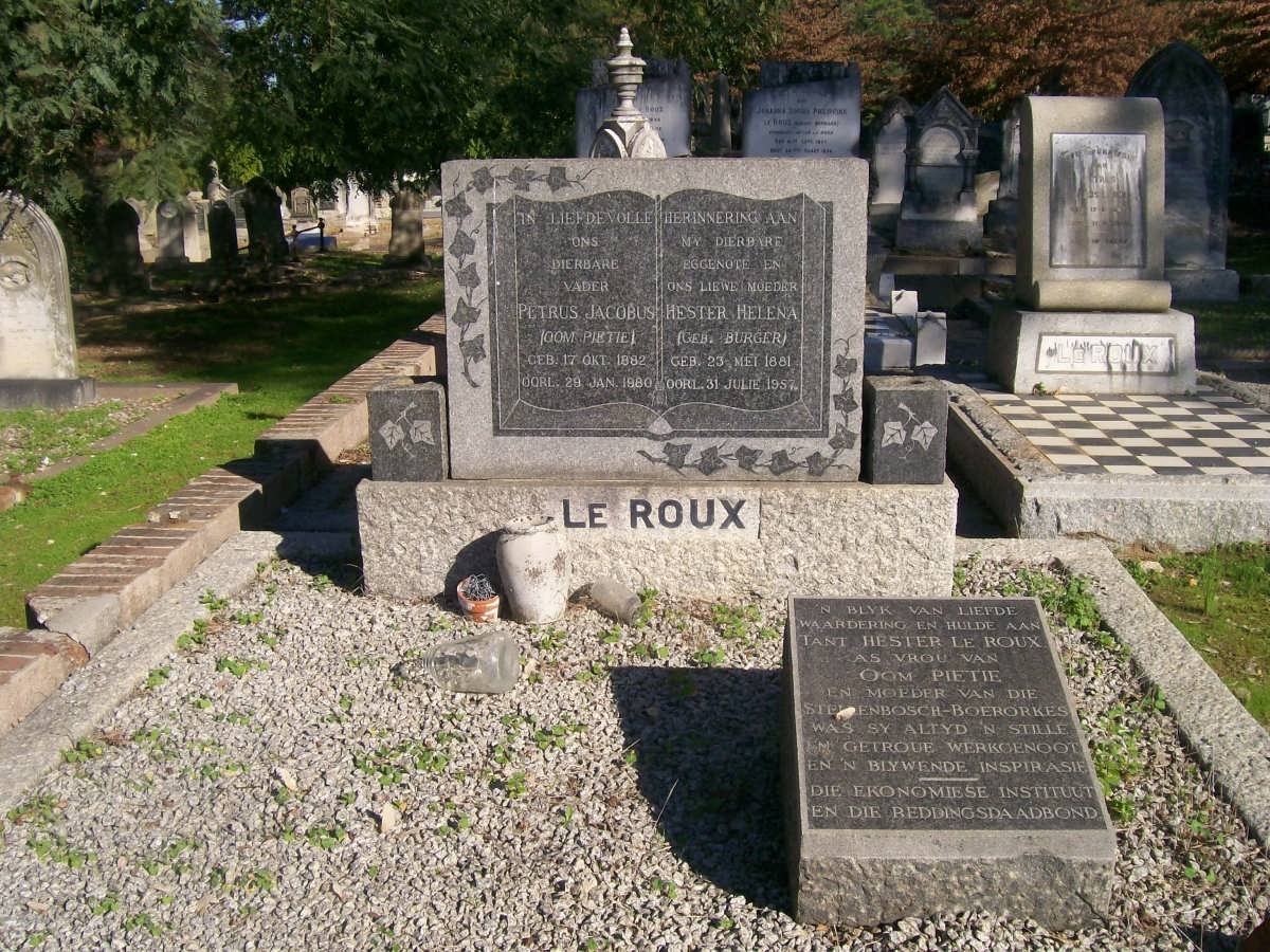 ROUX Petrus Jacobus, le 1882-1980 &amp; Hester Helena BURGER 1881-1957