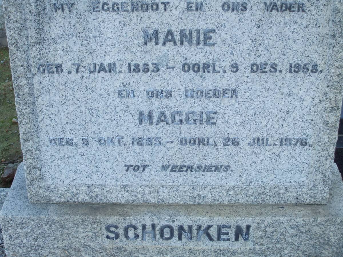 SCHONKEN Manie 1883-1958 &amp; Maggie 1885-1976