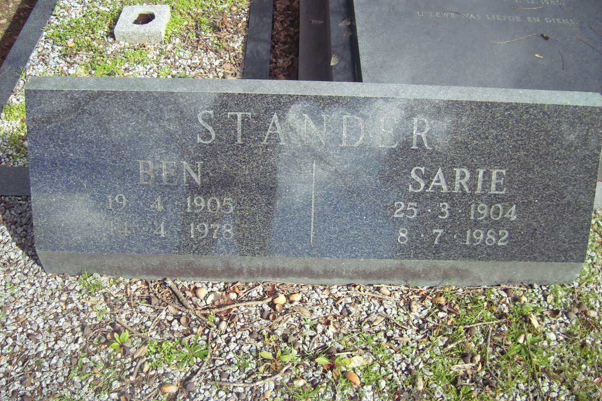 STANDER Ben 1905-1978 &amp; Sarie 1904-1982