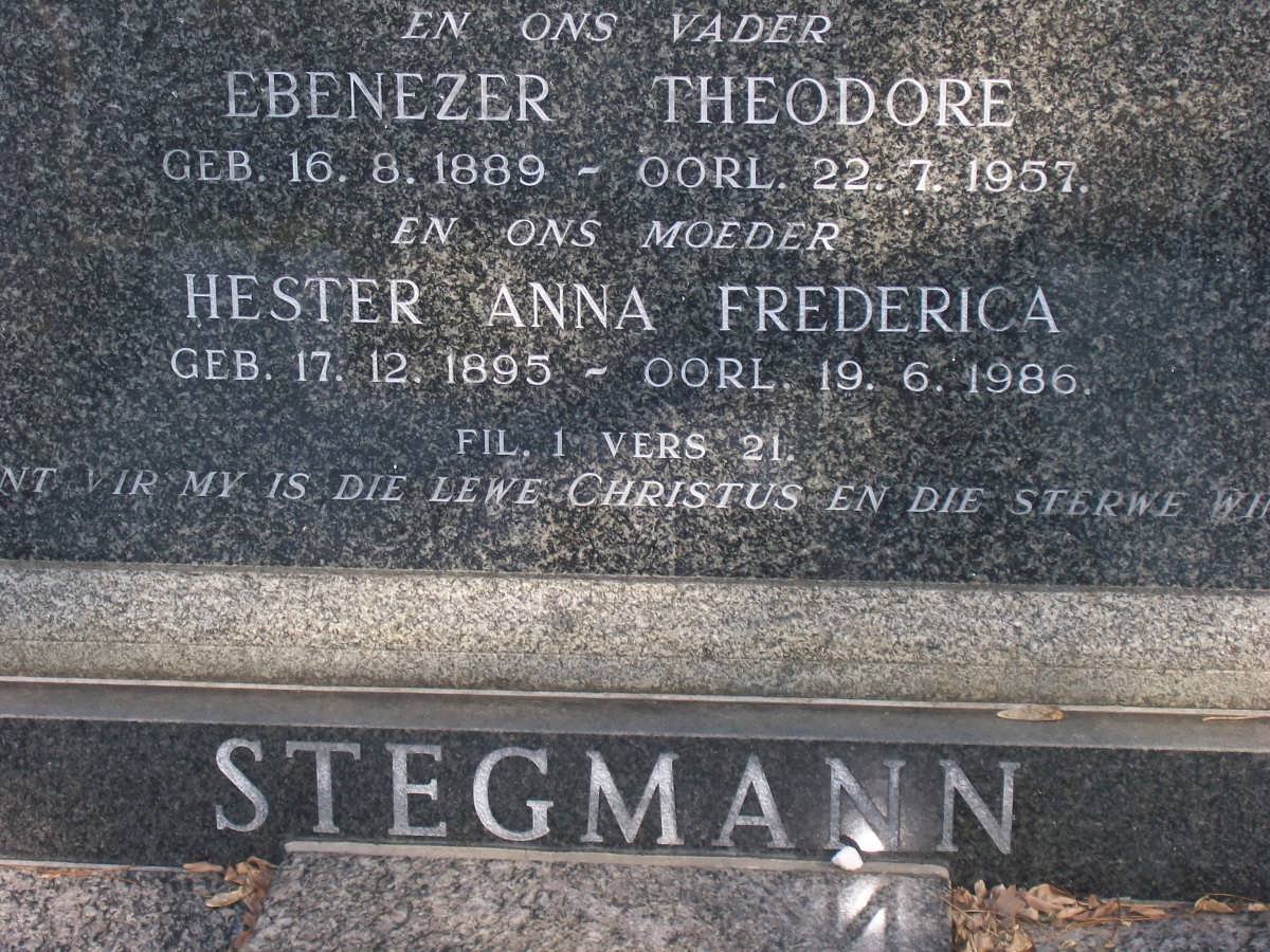 STEGMANN Ebenezer Theodore 1889-1957 &amp; Hester Anna Frederica 1895-1986
