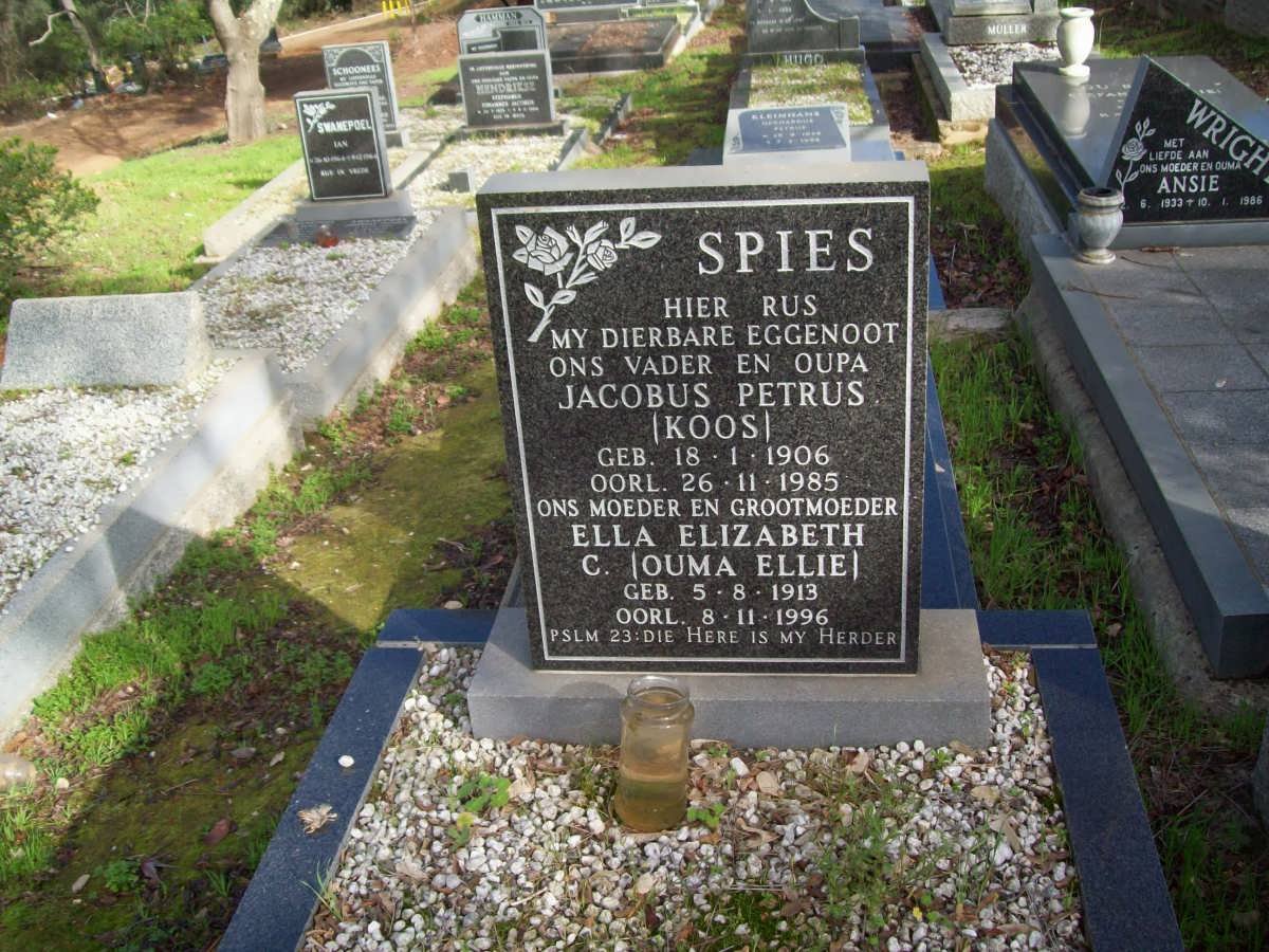 SPIES Jacobus Petrus 1906-1985 &amp; Ella Elizabeth 1913-1996