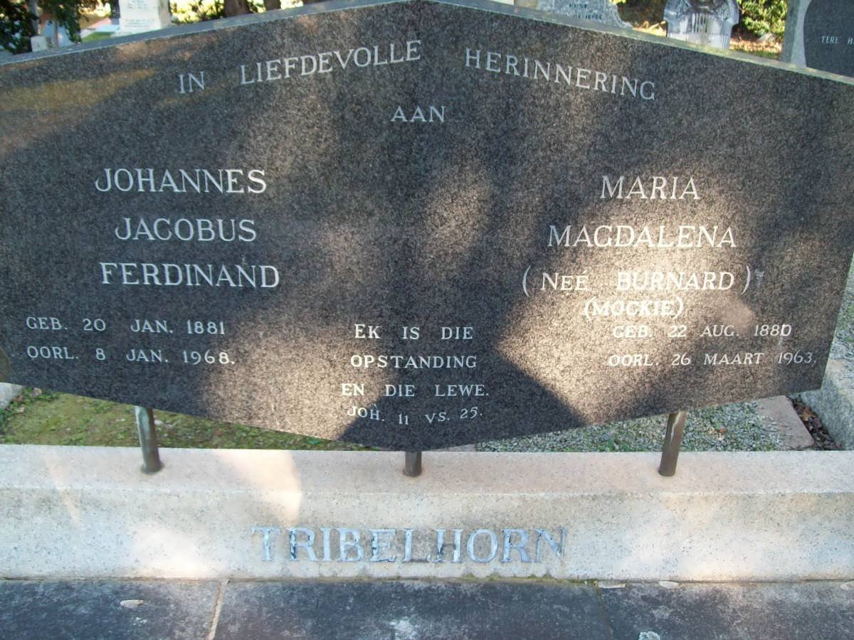 TRIBELHORN Johannes Jacobus Ferdinand 1881-1968 &amp; Maria Magdalena BURNARD 1880-1963