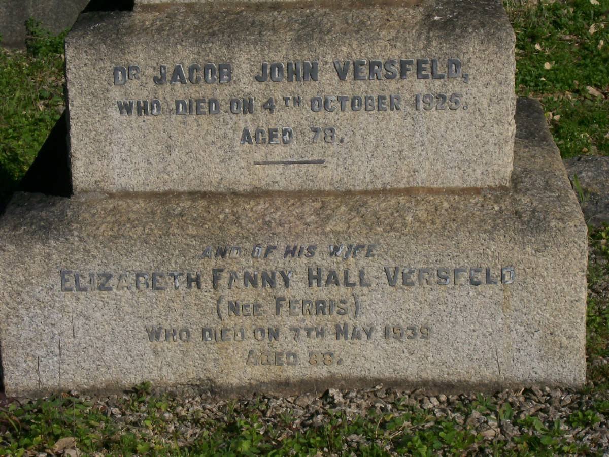 VERSFELD Jacob John -1925 &amp; Elizabeth Fanny Hall FERRIS -1938