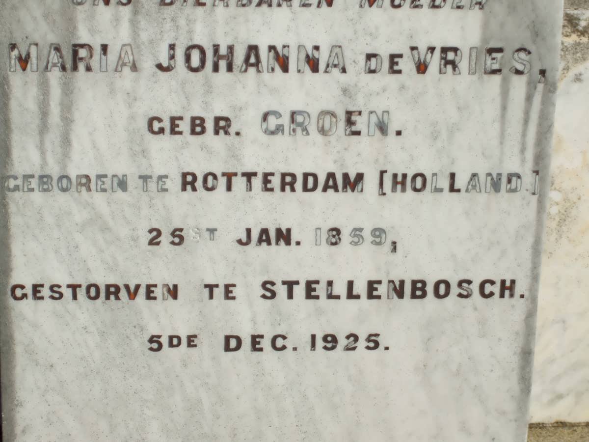 VRIES Maria Johanna, de nee GROEN 1859-1925