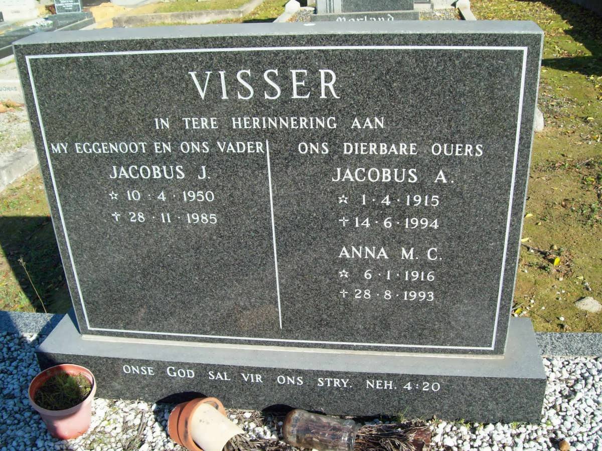 VISSER Jacobus A. 1915-1994 &amp; Anna M.C. 1916-1993 :: VISSER Jacobus J. 1950-1985
