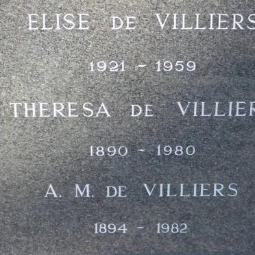 VILLIERS Elise, de 1921-1959 :: DE VILLIERS Theresa 1890-1980 :: DE VILLERS A.M. 1894-1982