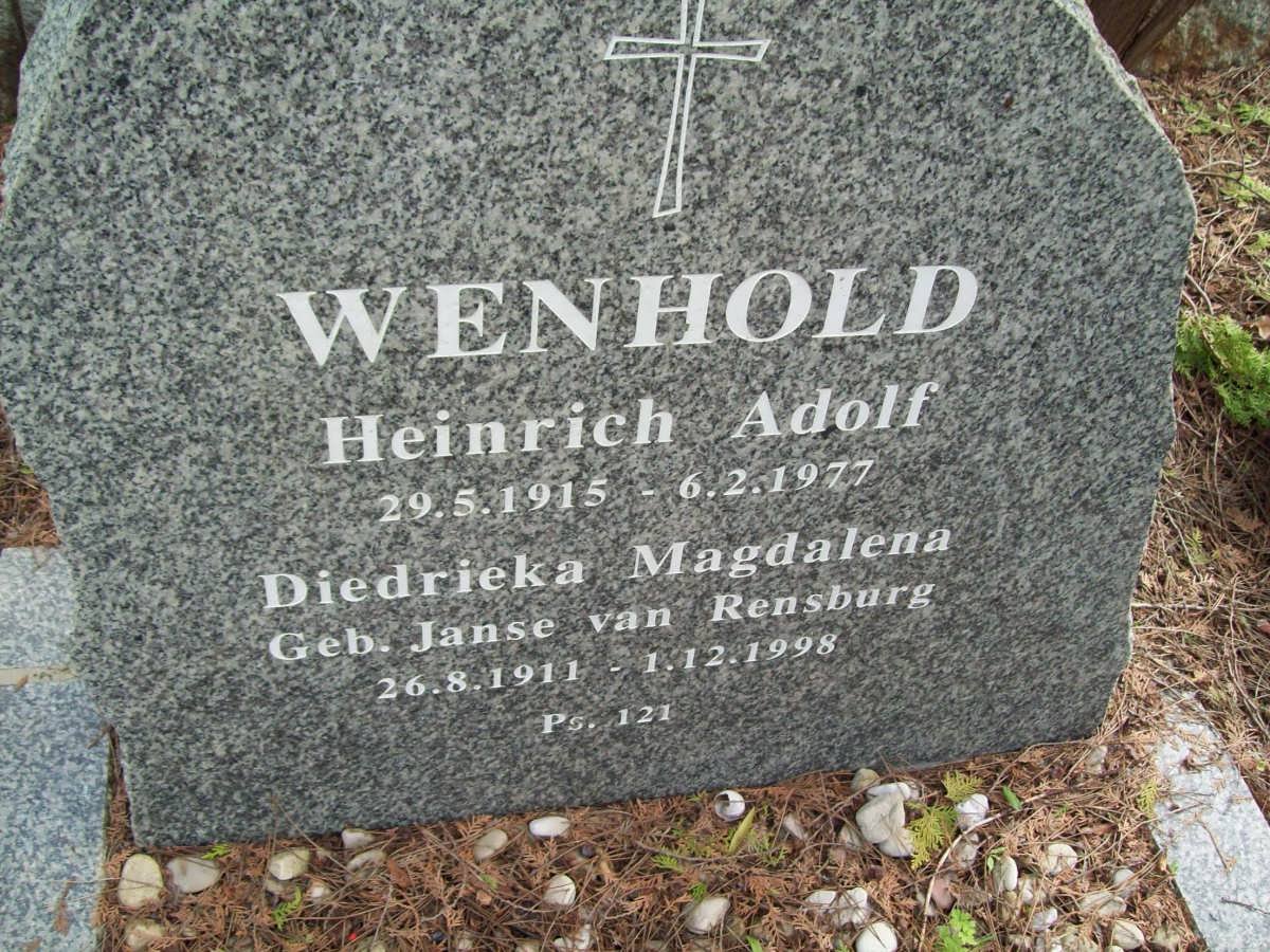WENHOLD Heinrich Adolf 1915-1977 &amp; Diedrieka Magdalena JANSE VAN RENSBURG 1911-1998