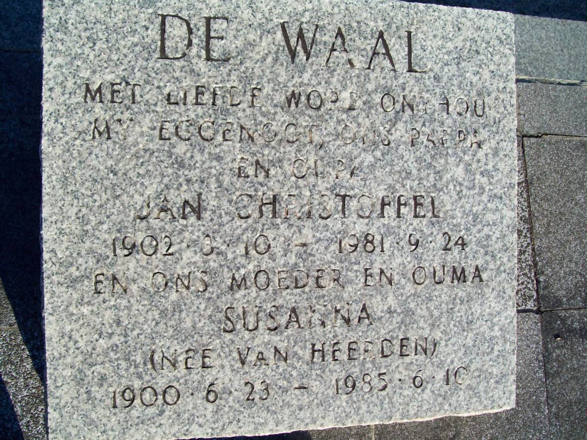 WAAL Jan Christoffel, de 1902-1981 &amp; Susanna VAN HEERDEN 1900-1985