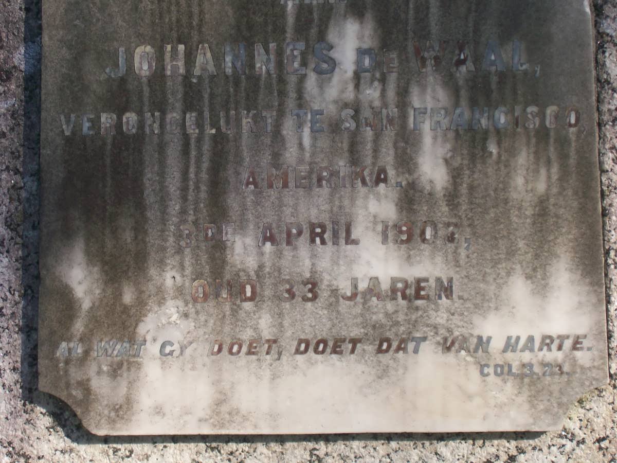 WAAL Johannes, de -1907  :: DE WAAL Hermanus L. 1880-1924