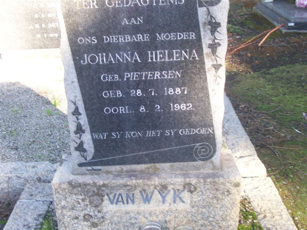 WYK Johanna Helena, van nee PIETERSEN 1887-1962