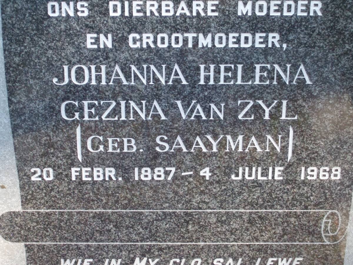 ZYL Johanna Helena Gezina, van nee SAAYMAN 1887-1969