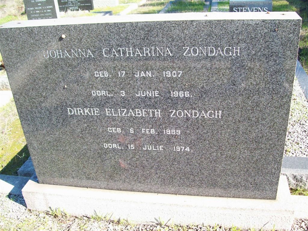 ZONDAGH Dirkie Elizabeth 1889-1974 :: ZONDAGH Johanna Catharina 1907-1966