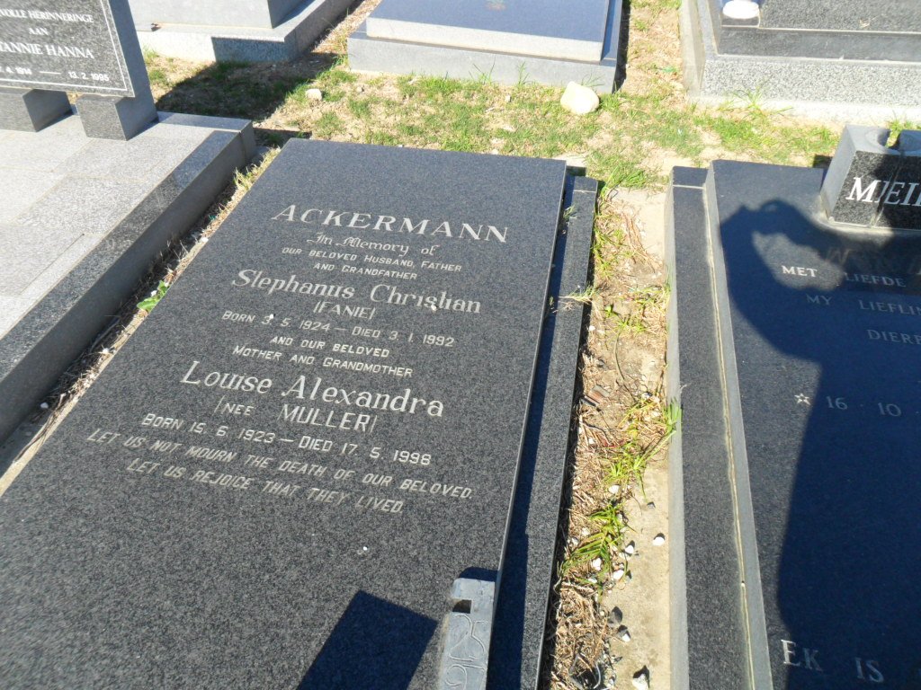 ACKERMANN Stephanus Christian 1924-1992 &amp; Louise Alexandra MULLER 1923-1998