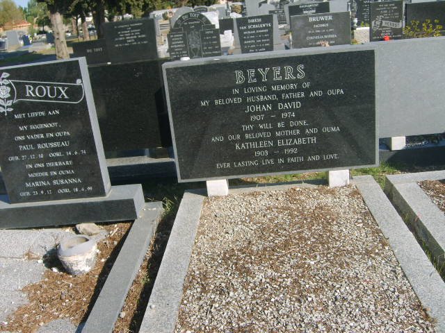 BEYERS Johan David 1907-1974 &amp; Kathleen Elizabeth 1903-1992