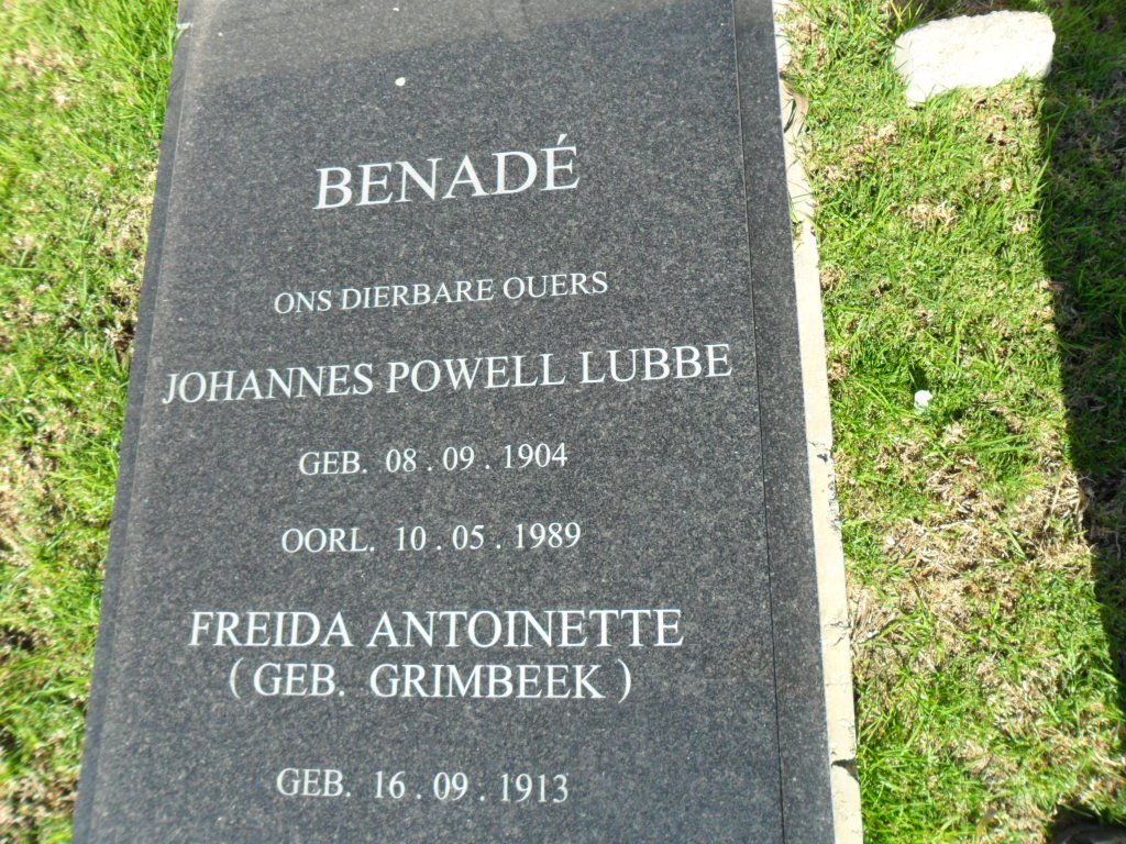 BENADE Johannes Powell Lubbe 1904-1989 &amp; Freida Antoinette  GRIMBEEK 1913-