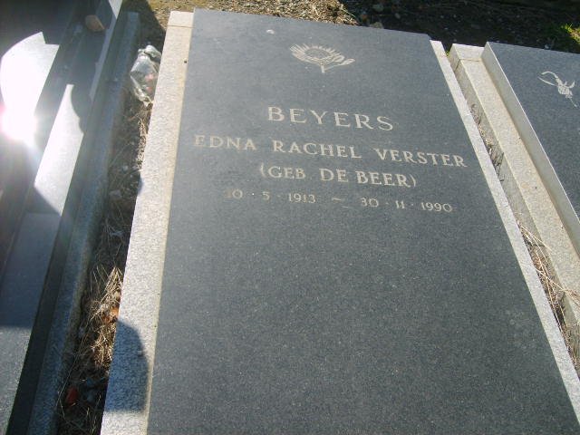 BEYERS Edna Rachel Verster nee DE BEER 1913-1990