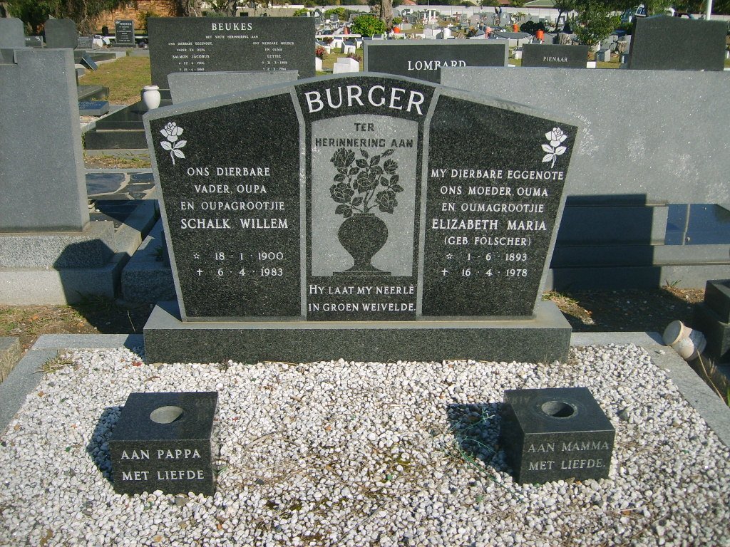 BURGER Schalk Willem 1900-1983 &amp; Elizabeth Maria FOLSCHER 1893-1978