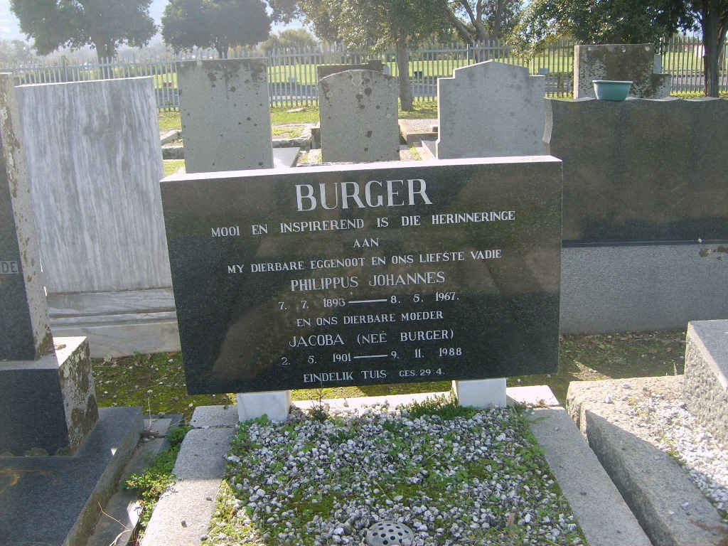 BURGER Philippus Johannes 1893-1967 &amp; Jacoba BURGER 1901-1988