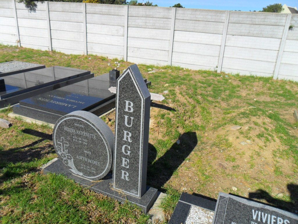 BURGER Alwyn Jacobus 195?-2001 &amp; Helena Antoinette 1925-2008