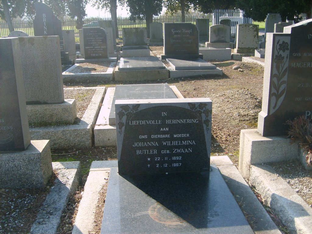 BUTLER Johanna Wilhelmina nee ZWAAN 1892-1967