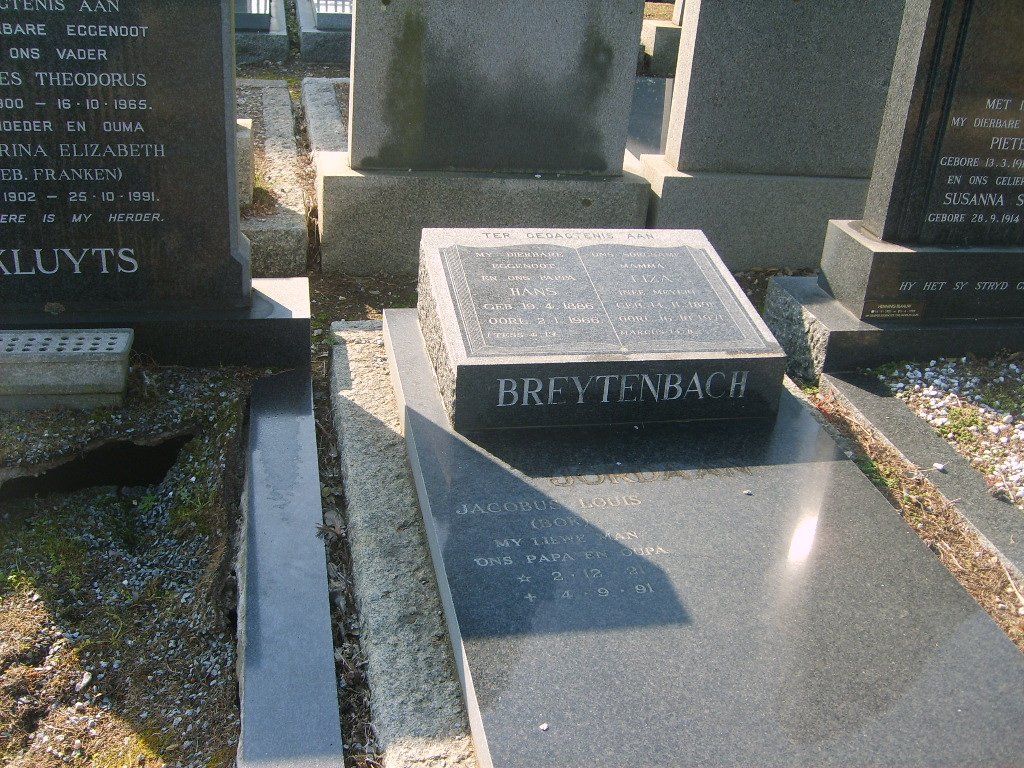 BREYTENBACH Hans 1886-1966 &amp; Liza MEYER 1891-1971 :: JORDAAN Jacobus Louis 1921-1991