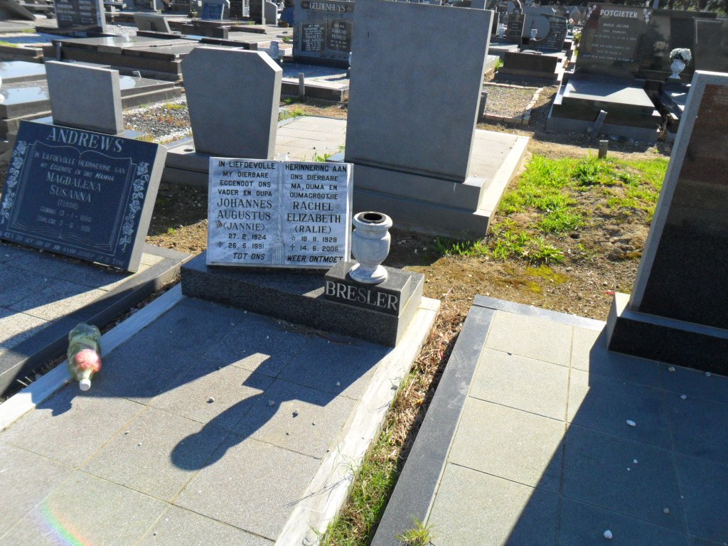 BRESLER Johannes Augustus 1924-1991 &amp; Rachel Elizabeth 1926-2006