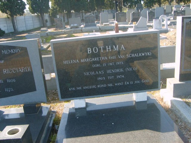 BOTHMA Nicolaas Hendrik 1903-1974 &amp; Helena Margaretha VAN SCHALKWYK -1973