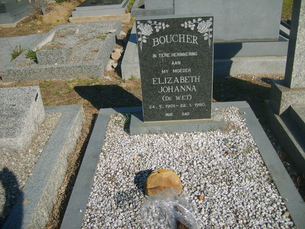 BOUCHER Elizabeth Johanna nee DE WET 1901-1980