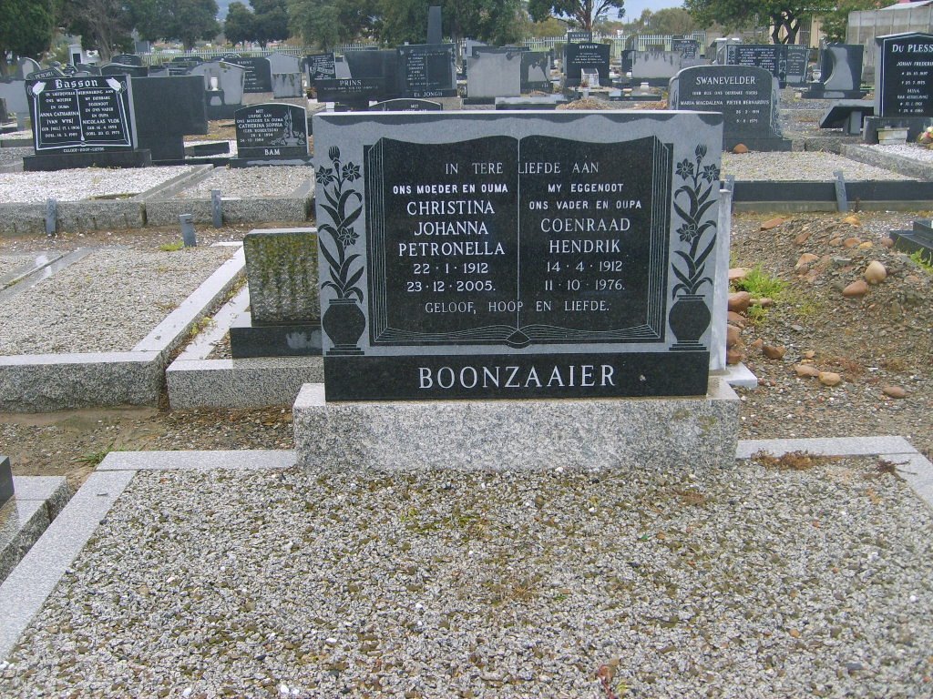 BOONZAAIER Coenraad Hendrik 1912-1976 &amp; Christina Johanna Petronella 1912-2005
