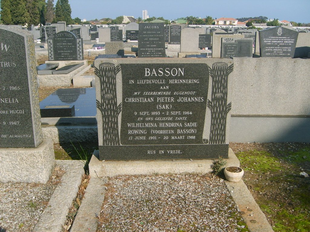 BASSON Christiaan Pieter Johannes 1893-1964 &amp; Wilhemina Hendrina Sadie ROWING formerly BASSON 1901-1988