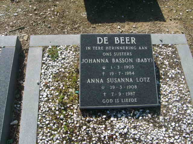 BASSON Johanna nee DE BEER 1905-1984 :: LOTZ Anna Susanna nee DE BEER 1908-1987