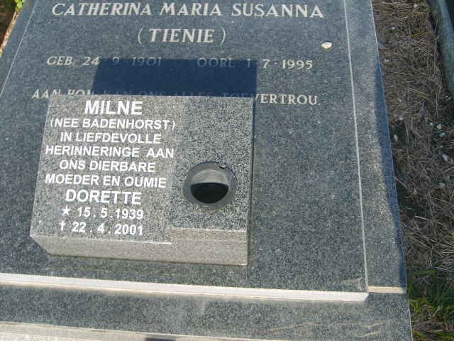 MILNE Dorette nee BADENHORST 1939-2001
