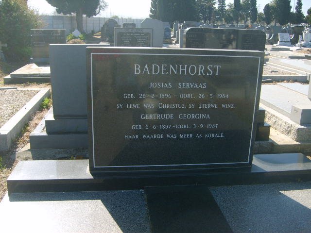 BADENHORST Josias Servaas 1896-1984 &amp; Gertrude Georgina 1897-1987