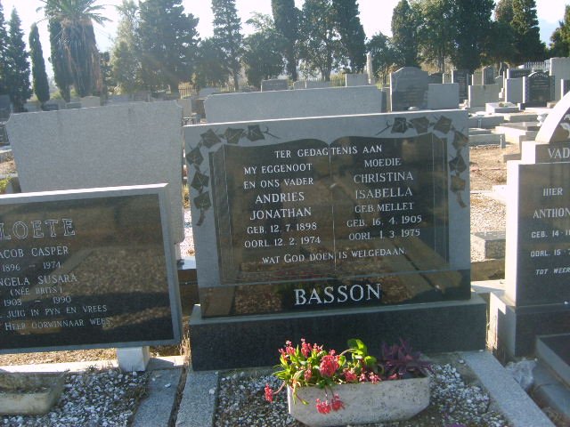 BASSON Andries Jonathan 1898-1974 &amp; Christina Elizabeth MELLET 1905-1975