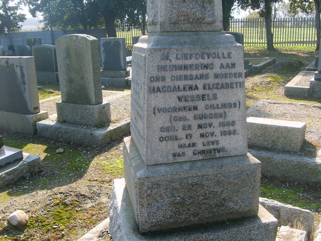 WESSELS Magdalena Elizabeth, formerly CILLIERS nee BURGER 1888-1865