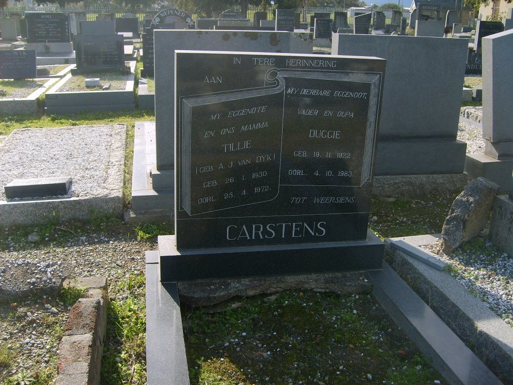 CARSTENS Duggie 1922-1983 &amp; Tillie  VAN DYK 1930-1972