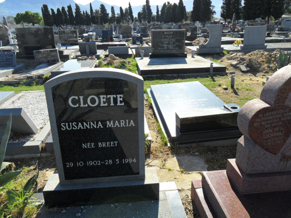 CLOETE Susanna Maria nee BREET 1902-1994